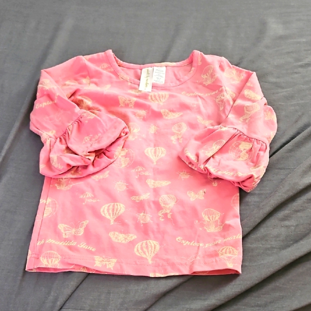 Size 4 Matilda Jane Pink Long Sleeve Shirt‎ with Balloon and Butterfly Print